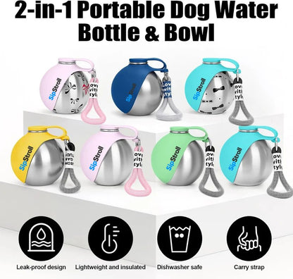 SipStroll dog water bottle and bowl color range